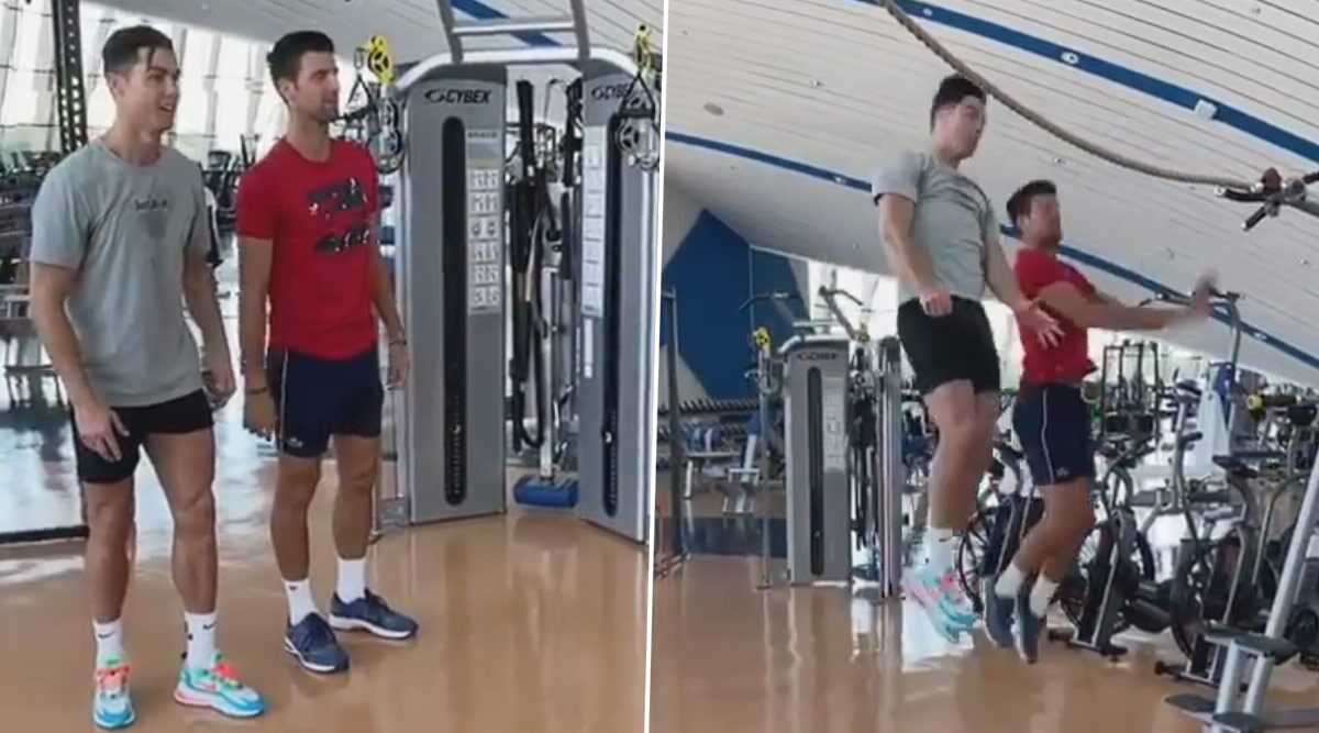 Watch: Cristiano Ronaldo teaches Novak Djokovic how to jump